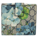 GUCCI GG Blooms Bifold Wallet PVC Blue Gold Tone 410071 Auth 205087V-2