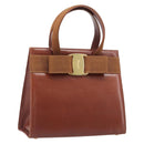 Salvatore Ferragamo Vala Hand Bag Leather Brown Gold Auth 205097-1