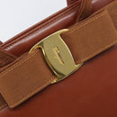 Salvatore Ferragamo Vala Hand Bag Leather Brown Gold Auth 205097-18