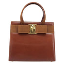 Salvatore Ferragamo Vala Hand Bag Leather Brown Gold Auth 205097-13