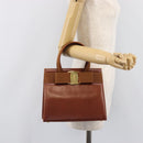 Salvatore Ferragamo Vala Hand Bag Leather Brown Gold Auth 205097-23