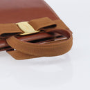 Salvatore Ferragamo Vala Hand Bag Leather Brown Gold Auth 205097-7