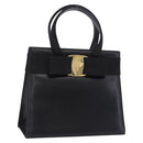 Salvatore Ferragamo Vala Hand Bag Leather Black Gold Auth 205098-1
