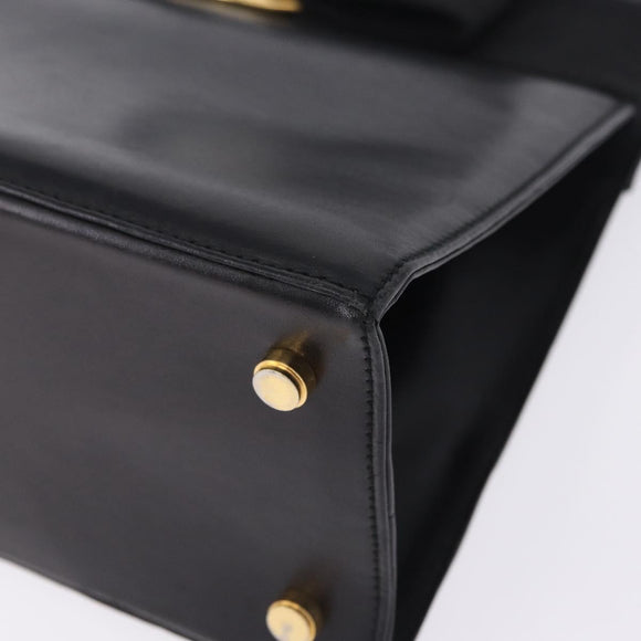 Salvatore Ferragamo Vala Hand Bag Leather Black Gold Auth 205098