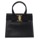 Salvatore Ferragamo Vala Hand Bag Leather Black Gold Auth 205098-13