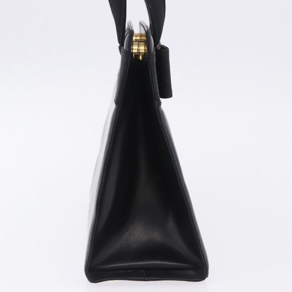 Salvatore Ferragamo Vala Hand Bag Leather Black Gold Auth 205098