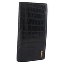 SAINT LAURENT Long Wallet Croco Embossed Black Gold Auth 205099A-1