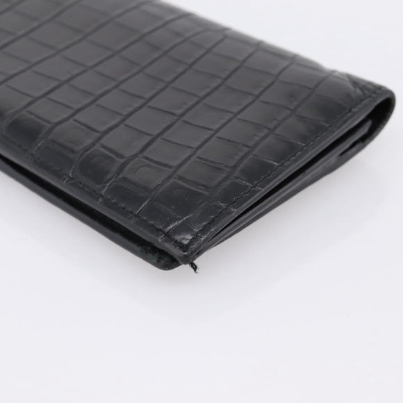 SAINT LAURENT Long Wallet Croco Embossed Black Gold Auth 205099A