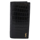 SAINT LAURENT Long Wallet Croco Embossed Black Gold Auth 205099A-13