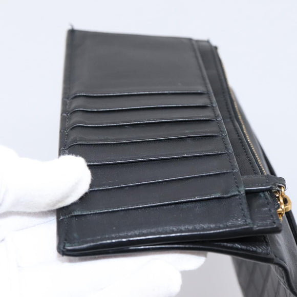 SAINT LAURENT Long Wallet Croco Embossed Black Gold Auth 205099A