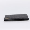 SAINT LAURENT Long Wallet Croco Embossed Black Gold Auth 205099A-3