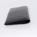 SAINT LAURENT Long Wallet Croco Embossed Black Gold Auth 205099A-5