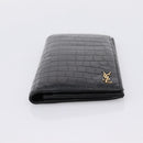 SAINT LAURENT Long Wallet Croco Embossed Black Gold Auth 205099A-6