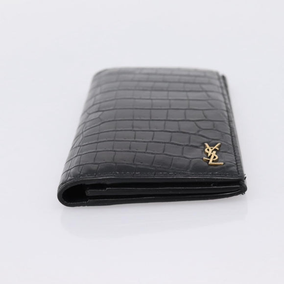 SAINT LAURENT Long Wallet Croco Embossed Black Gold Auth 205099A