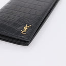 SAINT LAURENT Long Wallet Croco Embossed Black Gold Auth 205099A-7