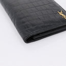 SAINT LAURENT Long Wallet Croco Embossed Black Gold Auth 205099A-14