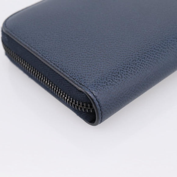 PRADA Long Wallet Leather Navy Silver Auth 205101V
