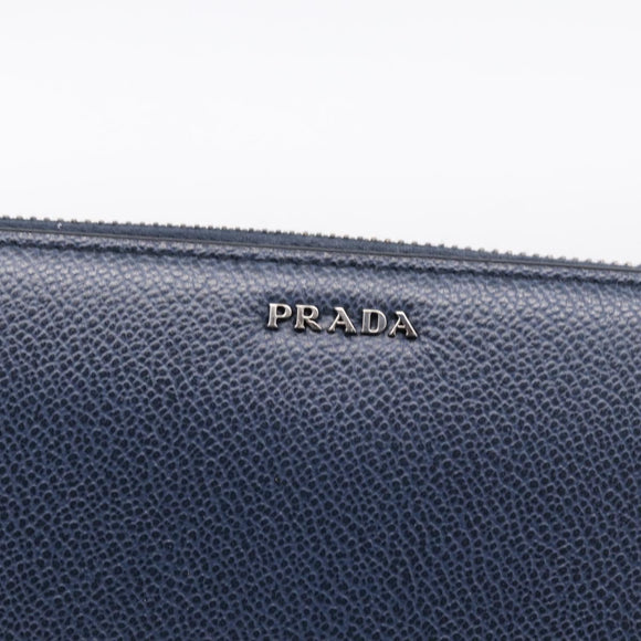 PRADA Long Wallet Leather Navy Silver Auth 205101V