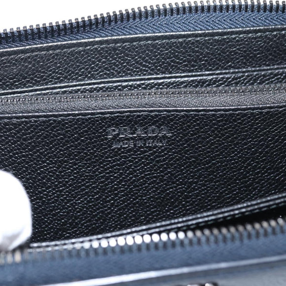 PRADA Long Wallet Leather Navy Silver Auth 205101V
