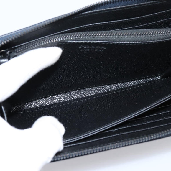 PRADA Long Wallet Leather Navy Silver Auth 205101V