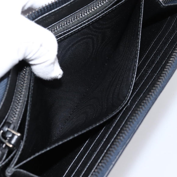 PRADA Long Wallet Leather Navy Silver Auth 205101V