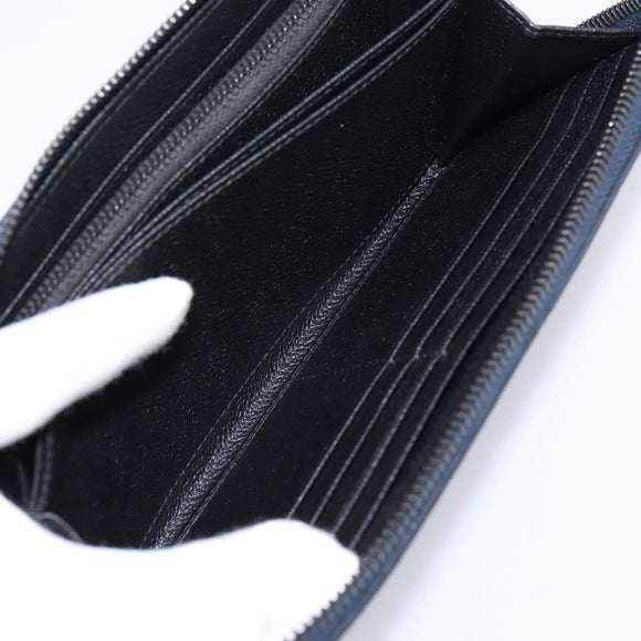 PRADA Long Wallet Leather Navy Silver Auth 205101V