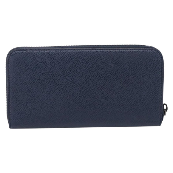 PRADA Long Wallet Leather Navy Silver Auth 205101V