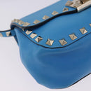 VALENTINO Studs Shoulder Bag Leather Blue Gold Auth 205104V-9