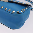 VALENTINO Studs Shoulder Bag Leather Blue Gold Auth 205104V-14