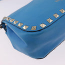 VALENTINO Studs Shoulder Bag Leather Blue Gold Auth 205104V-15