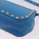 VALENTINO Studs Shoulder Bag Leather Blue Gold Auth 205104V-16