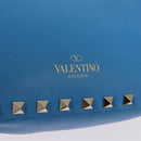 VALENTINO Studs Shoulder Bag Leather Blue Gold Auth 205104V-17