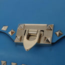 VALENTINO Studs Shoulder Bag Leather Blue Gold Auth 205104V-18