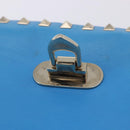 VALENTINO Studs Shoulder Bag Leather Blue Gold Auth 205104V-20