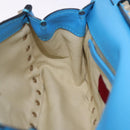 VALENTINO Studs Shoulder Bag Leather Blue Gold Auth 205104V-23