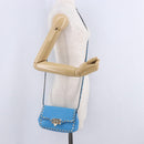 VALENTINO Studs Shoulder Bag Leather Blue Gold Auth 205104V-25