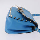 VALENTINO Studs Shoulder Bag Leather Blue Gold Auth 205104V-3