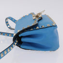 VALENTINO Studs Shoulder Bag Leather Blue Gold Auth 205104V-4