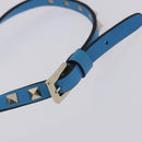VALENTINO Studs Shoulder Bag Leather Blue Gold Auth 205104V-8