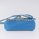VALENTINO Studs Shoulder Bag Leather Blue Gold Auth 205104V-5