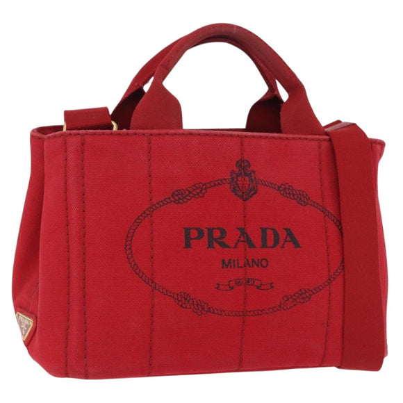 PRADA Canapa PM Hand Bag Canvas 2way Orange Gold Auth 205107