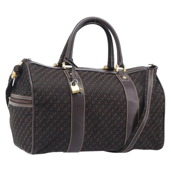 LOEWE Anagram Boston Bag Canvas 2way Black Gold Auth 205111