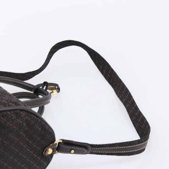 LOEWE Anagram Boston Bag Canvas 2way Black Gold Auth 205111