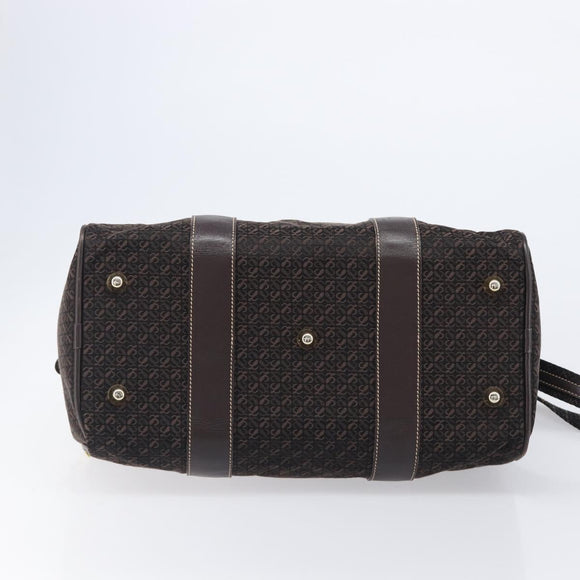 LOEWE Anagram Boston Bag Canvas 2way Black Gold Auth 205111