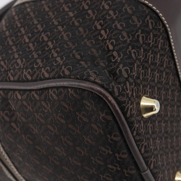 LOEWE Anagram Boston Bag Canvas 2way Black Gold Auth 205111