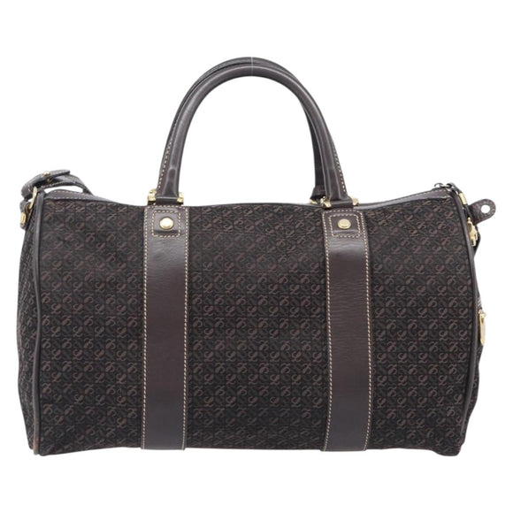LOEWE Anagram Boston Bag Canvas 2way Black Gold Auth 205111