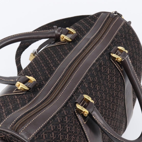 LOEWE Anagram Boston Bag Canvas 2way Black Gold Auth 205111