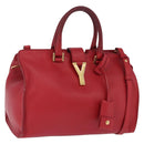 SAINT LAURENT Petit Cabas Hand Bag Leather 2way Red Gold Auth 205115A-1