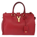 SAINT LAURENT Petit Cabas Hand Bag Leather 2way Red Gold Auth 205115A-13