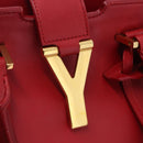 SAINT LAURENT Petit Cabas Hand Bag Leather 2way Red Gold Auth 205115A-29